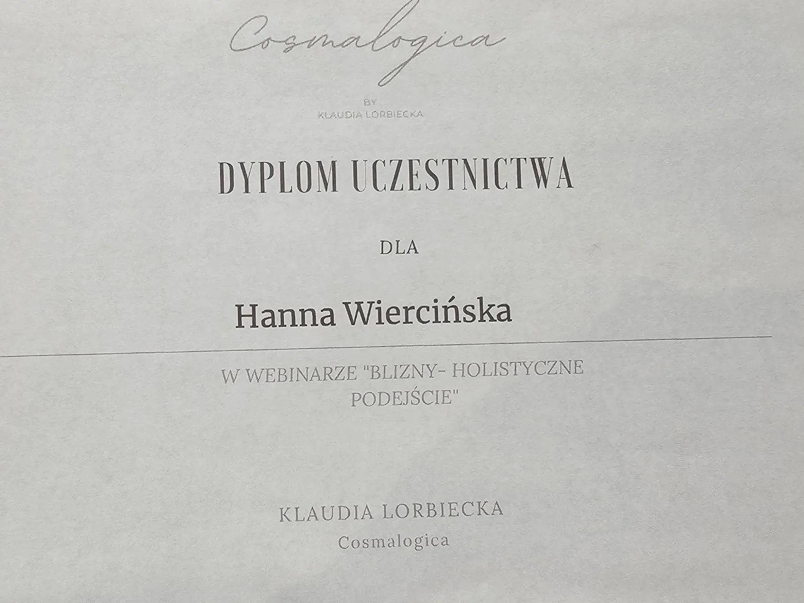 Certyfikat 2 - Hania Kosmetolog