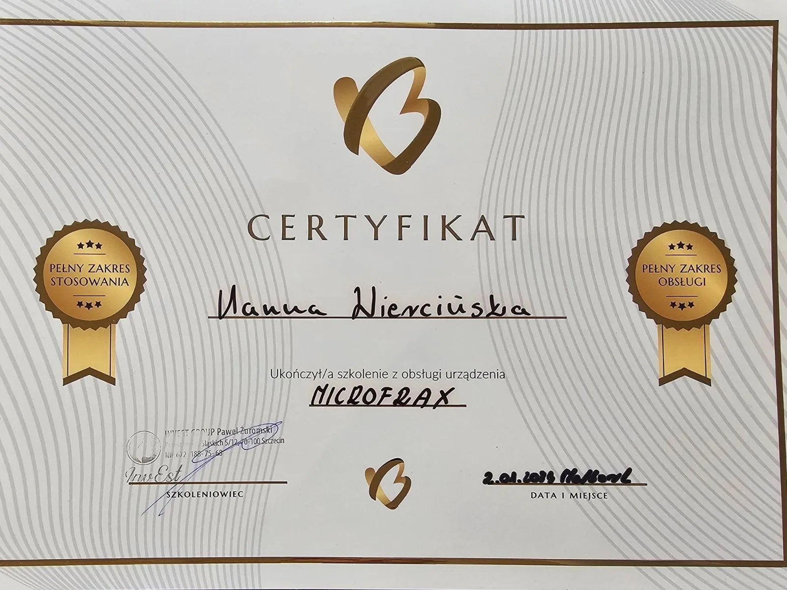Certyfikat 3 - Hania Kosmetolog
