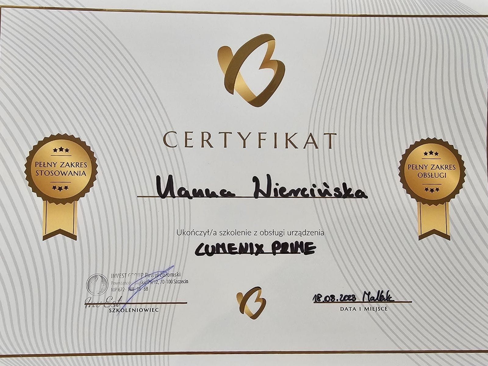 Certyfikat 4 - Hania Kosmetolog