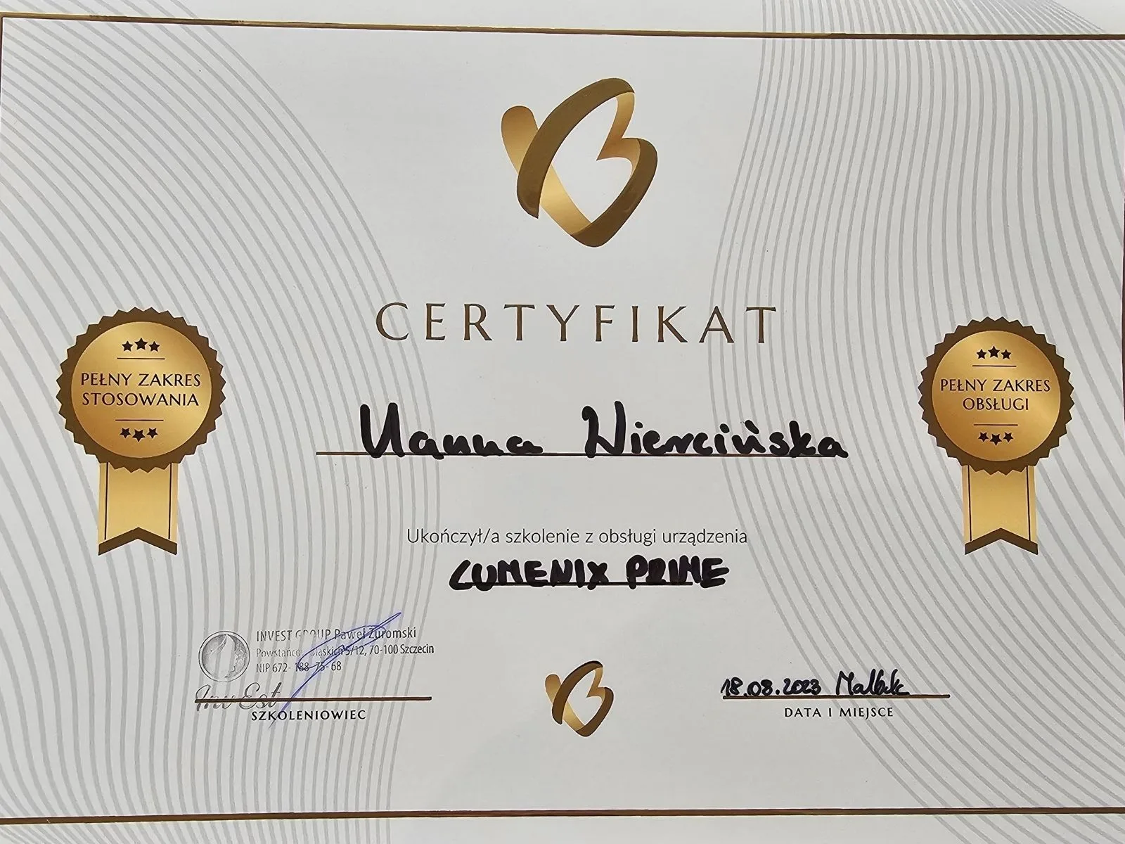 Certyfikat 4 - Hania Kosmetolog