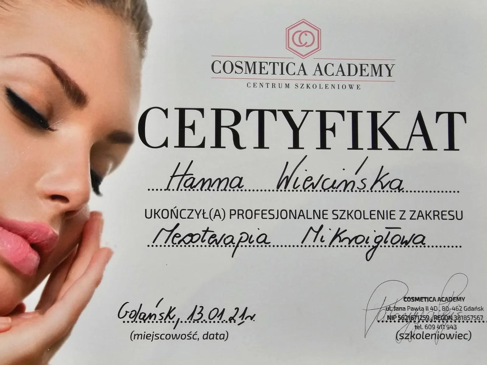 Certyfikat 5 - Hania Kosmetolog