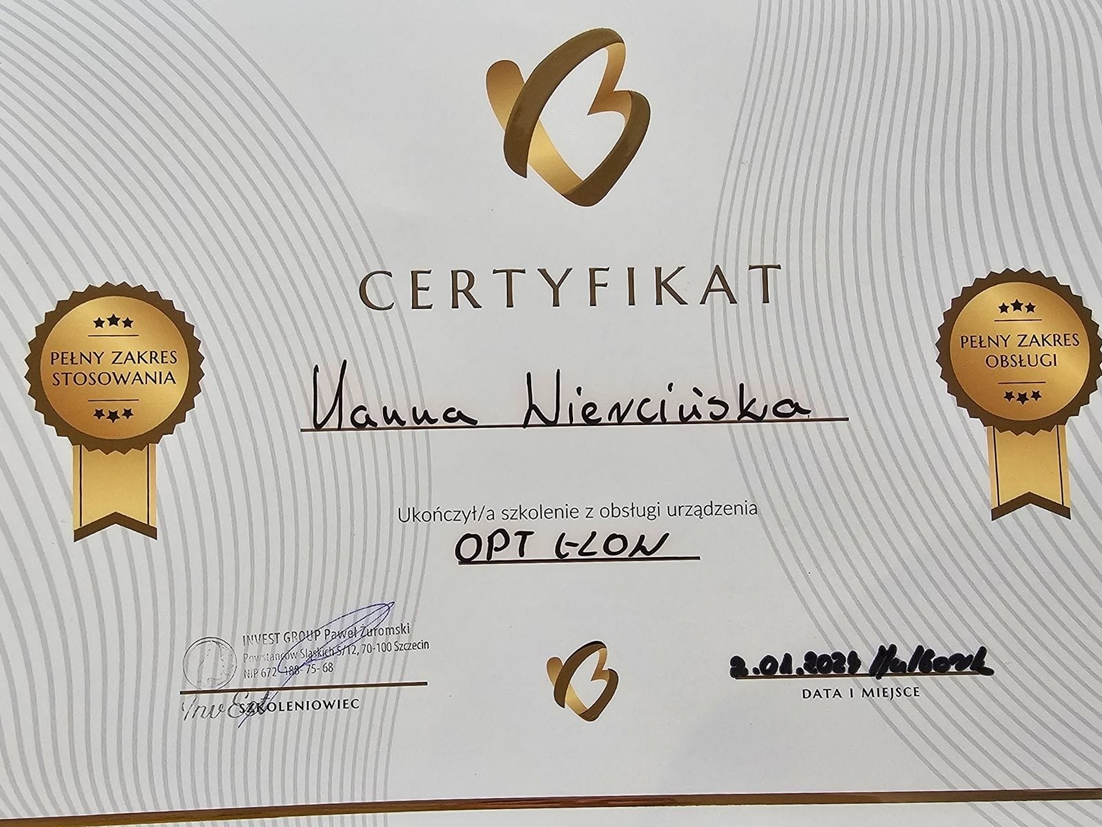 Certyfikat 6 - Hania Kosmetolog