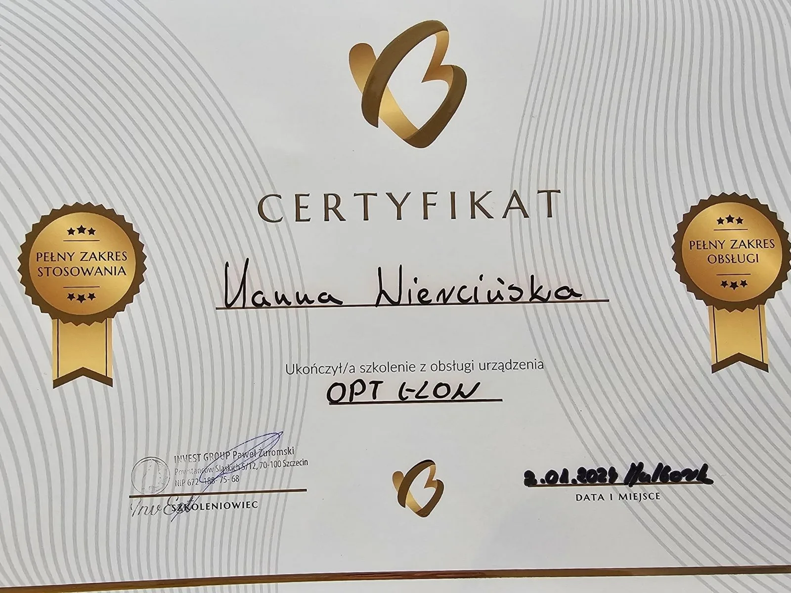 Certyfikat 6 - Hania Kosmetolog